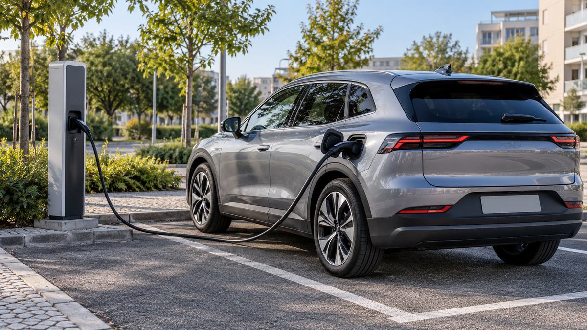 Electric car charging at a public charging point